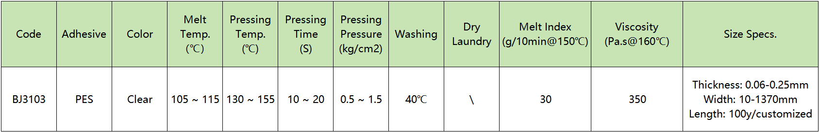 PES Hot Melt Adhesive Film BJ3103 PES Hot Melt Adhesive Film BJ3103